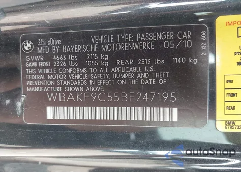 2011 BMW 335I xDrive from USA, damaged, VIN WBAKF9C55BE247195